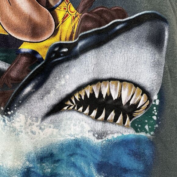 Vintage Looney Tunes Tazmanian Devil Surfing Shark Long Sleeve Top Youth Size L - Picture 13 of 16